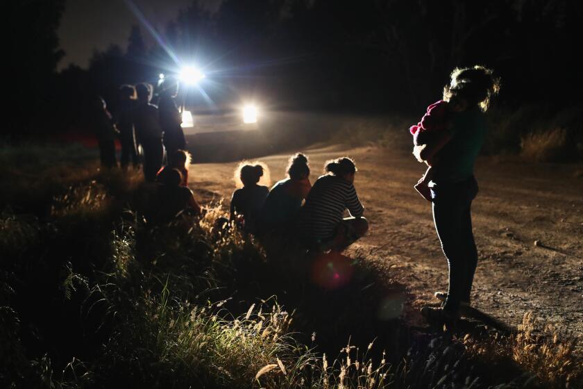 U.S. Border Patrol agents arrive to detain a group of Central American asylum seekers near the U.S.-Mexico border.