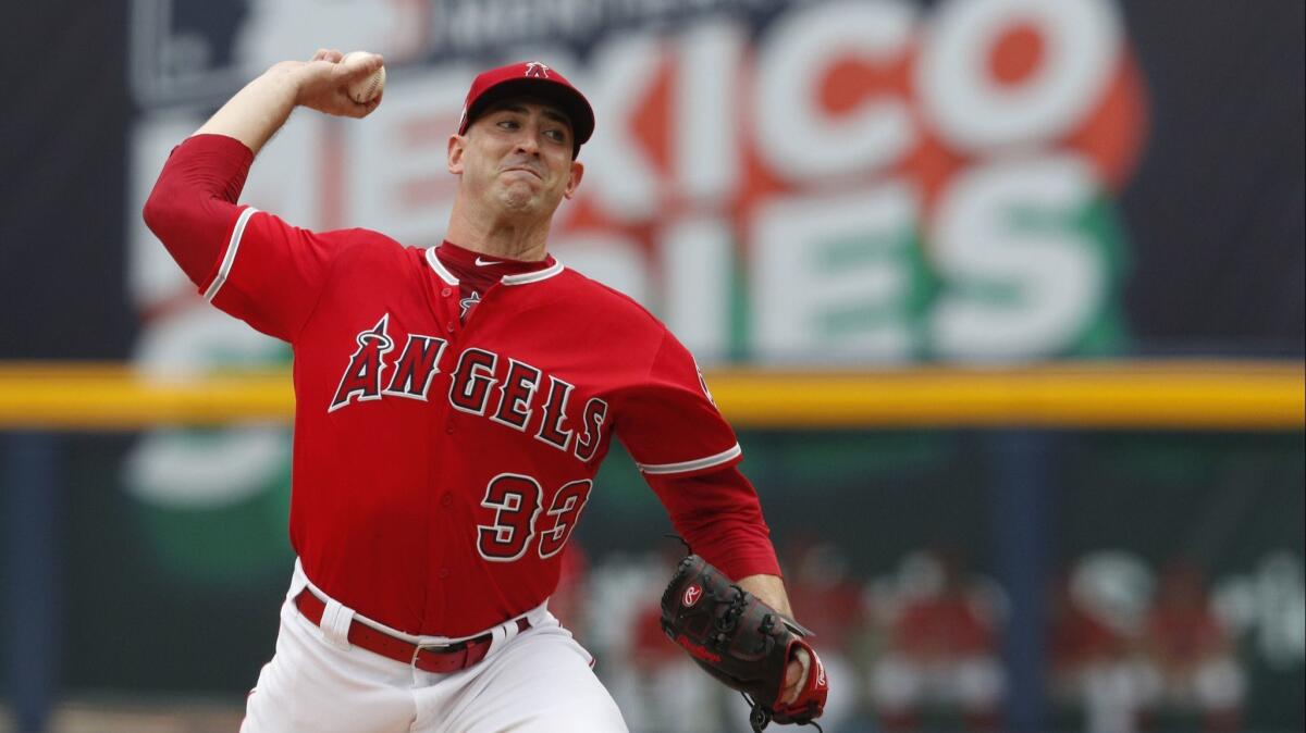 Angels starter Matt Harvey delivers during the second inning against the Houston Astros in Mexico on May 5.