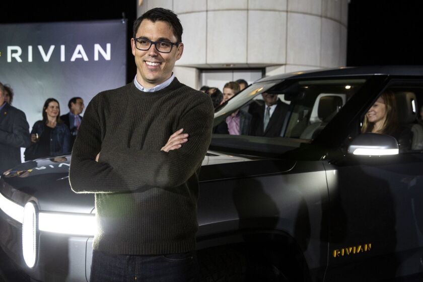 LOS ANGELES, CALIF. - NOVEMBER 26: Rivian CEO RJ Scaringe poses for a portrait after unveiling the Rivian R1T electric truck at an event at the Griffith Observatory on Monday, Nov. 26, 2018 in Los Angeles, Calif. (Kent Nishimura / Los Angeles Times)