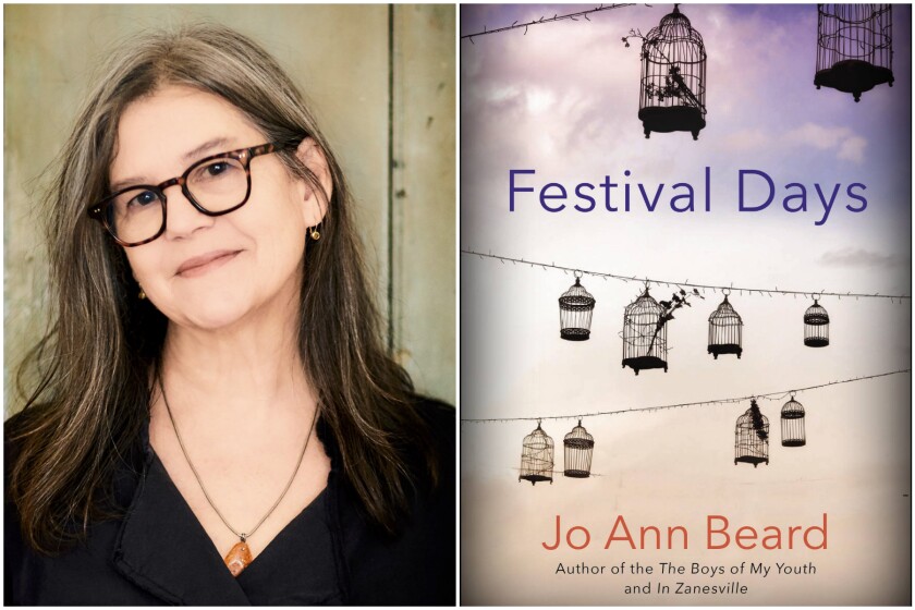 Jo Ann Beard and the cover of her book "Festival Days"