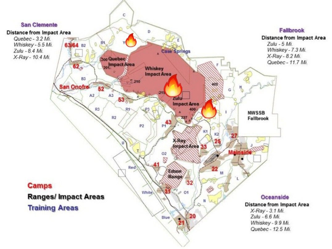 Camp Pendleton Fire Map Trio of fires burn more than 8,500 acres on Camp Pendleton   The 