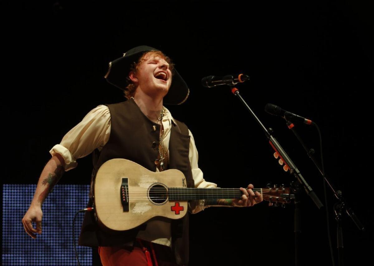 Singer-songwriter Ed Sheeran performs at the Nokia Theatre in downtown Los Angeles.