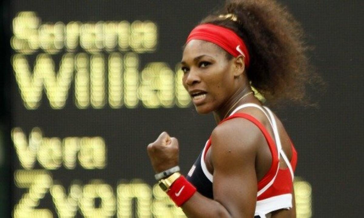 Serena Williams in a match at Wimbledon against Vera Zvonareva.