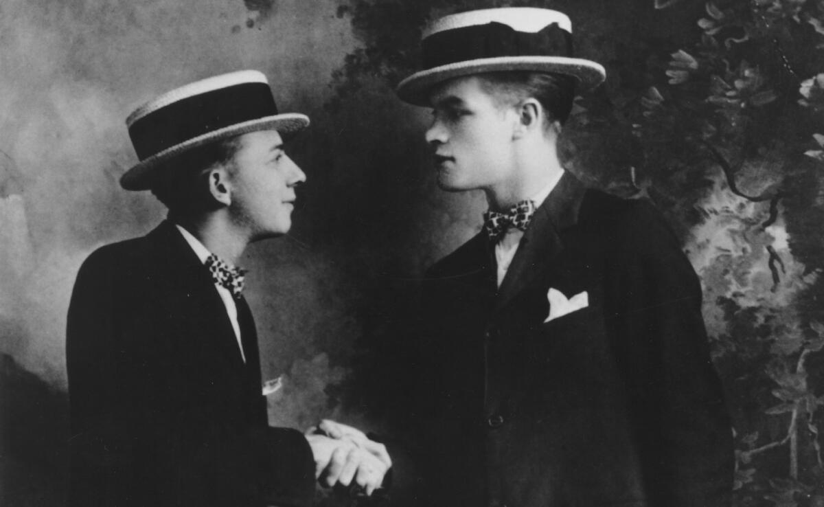 Bob Hope, right, with early comedic partner George Byrne in a promotional photo for their vaudeville act, circa 1922.