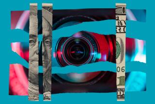 slivers of a hundred dollar bill collaged over a camera lens