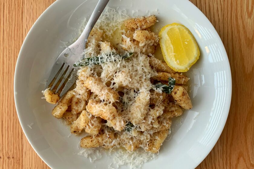 Browned butter infused with fresh sage leaves and showered with grated parmigiano-reggiano, is the classic preparation for fresh potato gnocchi.