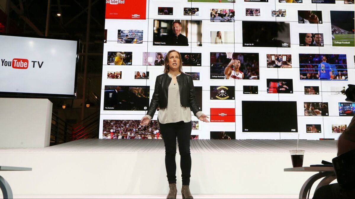 YouTube CEO Susan Wojcicki introduces YouTube TV at YouTube Space LA in Los Angeles on Feb. 28.