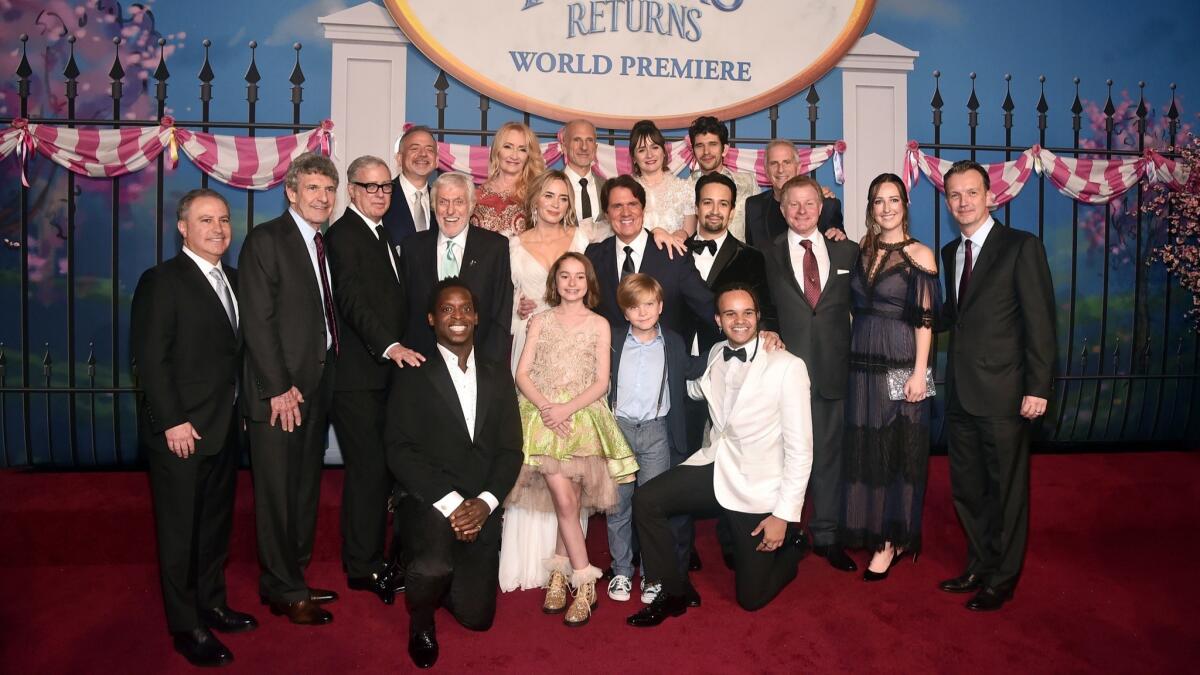 Some of the cast and crew of "Mary Poppins Returns" at Thursday's premiere.