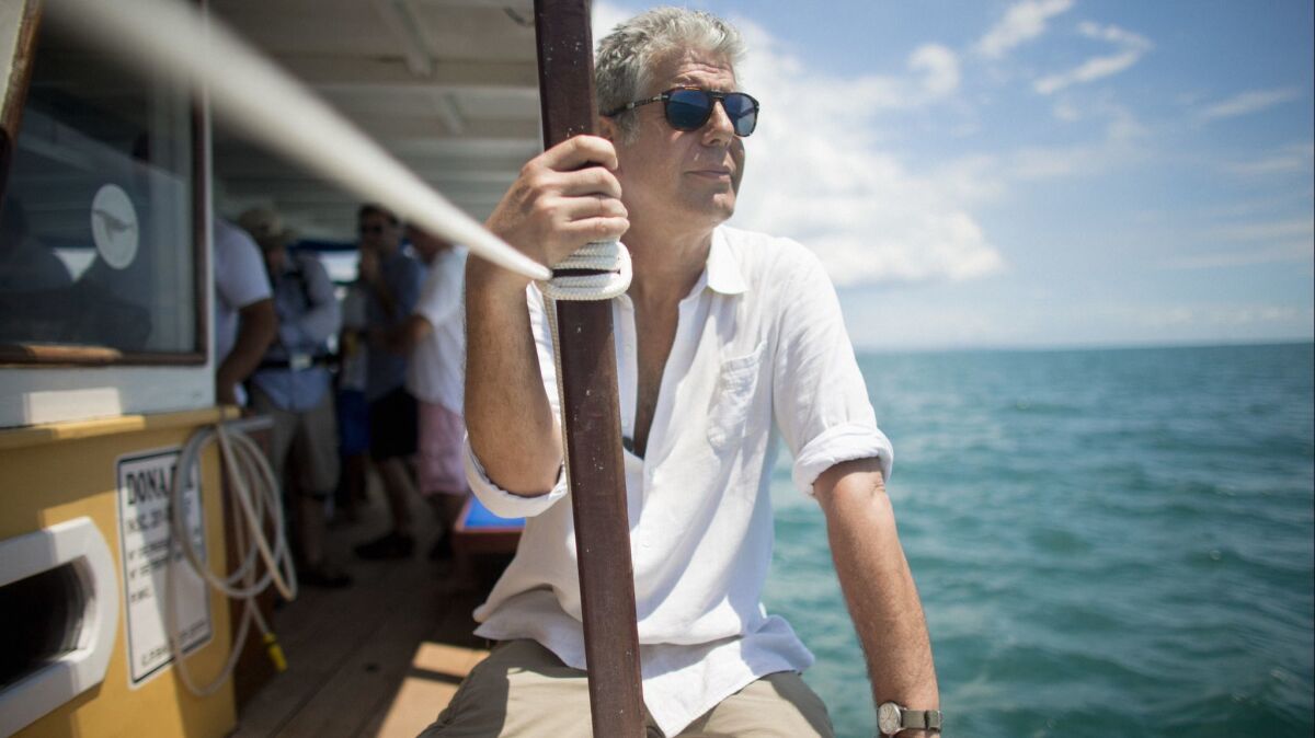 Anthony Bourdain is seen filming "Parts Unknown" in Brazil in 2014.
