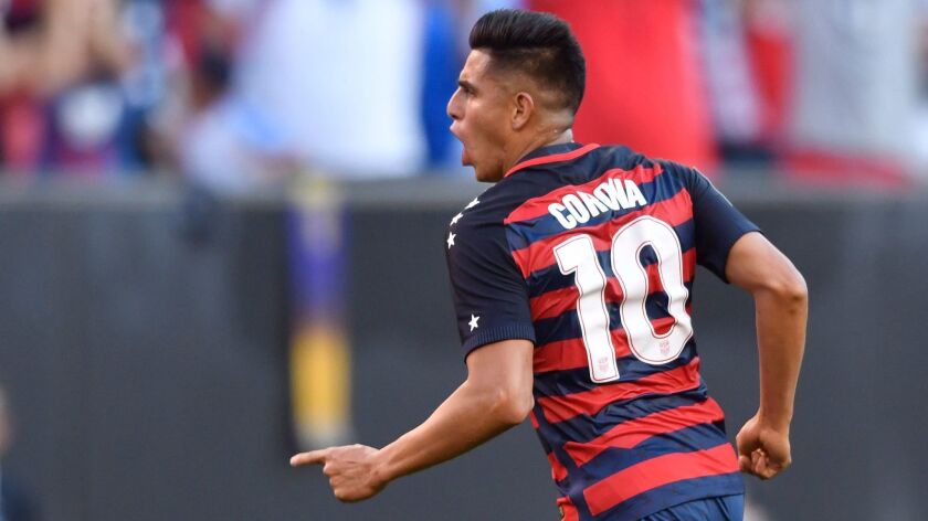 Sweetwater High alum Joe Corona, shown here with the US national team earlier this year, was loaned by the Tijuana Xolos to Club America for one year.