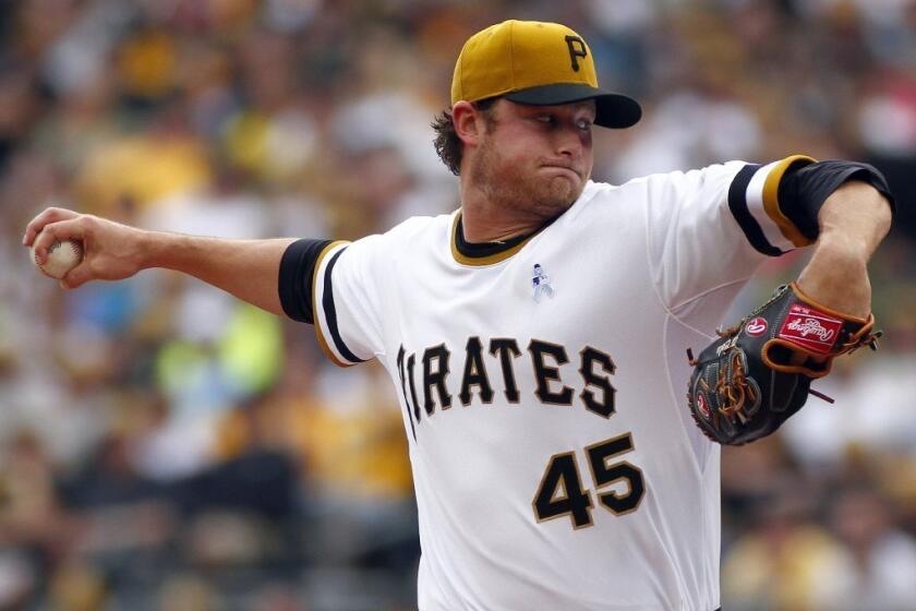 Pittsburgh Pirates pitcher Gerrit Cole throws against the Dodgers on June 16.
