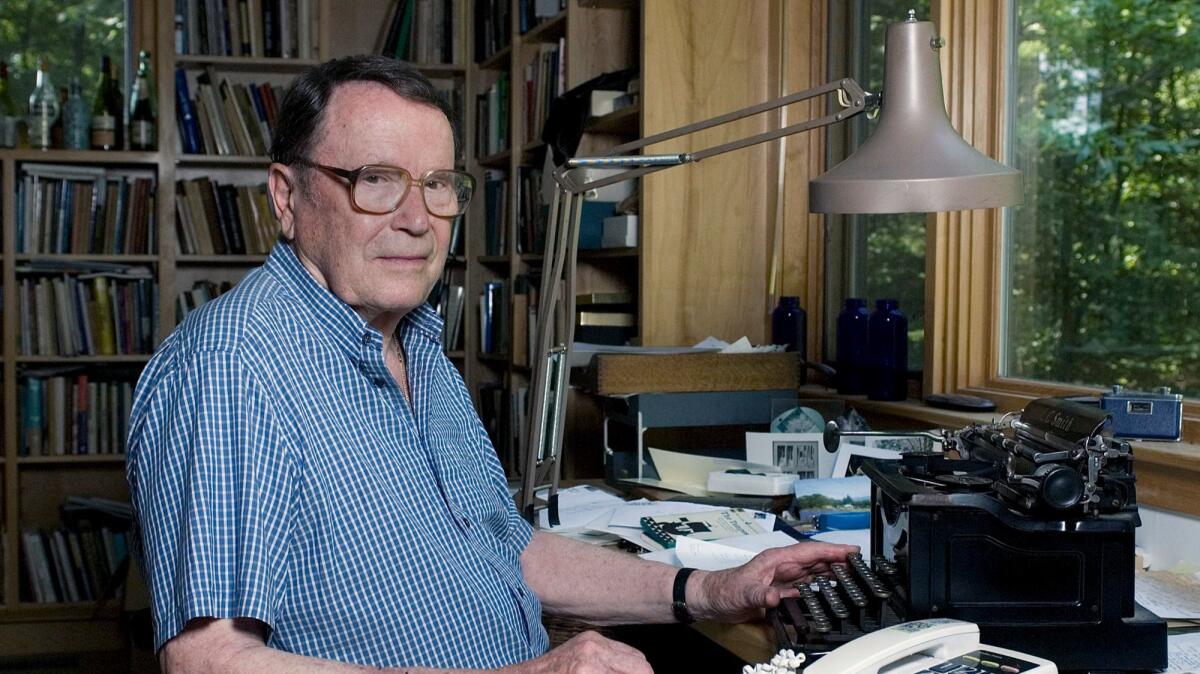 Richard Wilbur, a Pulitzer prize winner and former poet laureate, with his manual typewriter in his studio in Cummington, Mass.