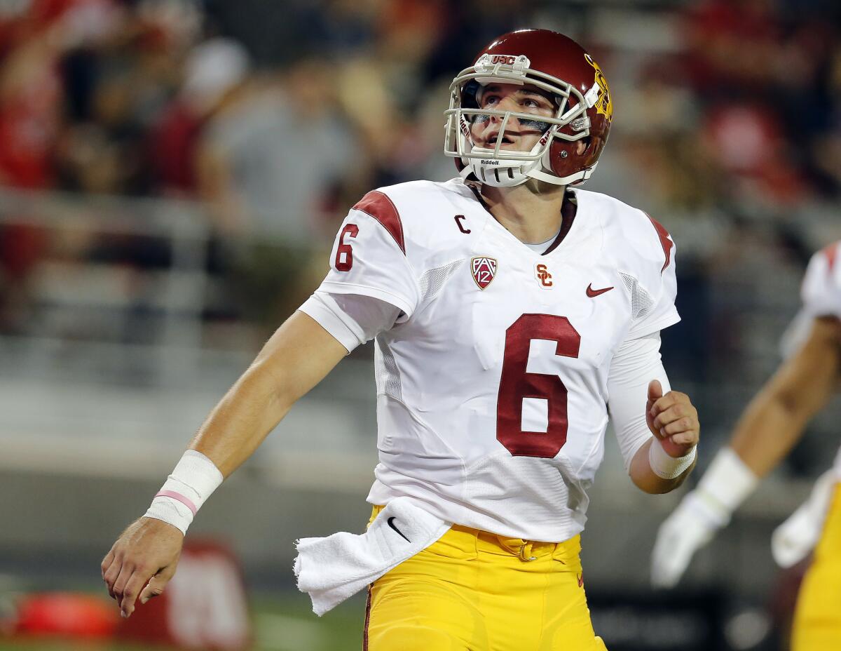 USC quarterback Cody Kessler warms up before a game against Arizona on Oct. 11, 2014.