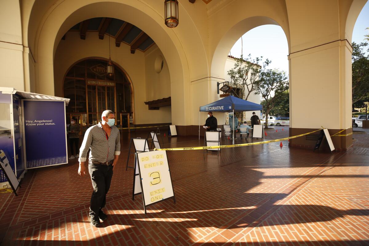 A coronavirus testing center at Union Station that had been set to close for a movie shoot was open Tuesday morning.