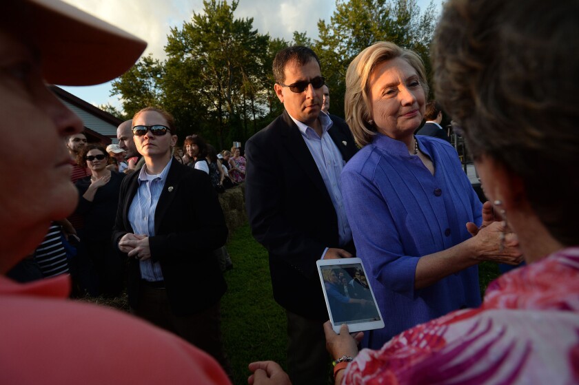 Democratic presidential candidate Hillary Rodham Clinton is on a two-day swing through New Hampshire, the first-in-the-nation primary state, which included a stop in Manchester on Monday.