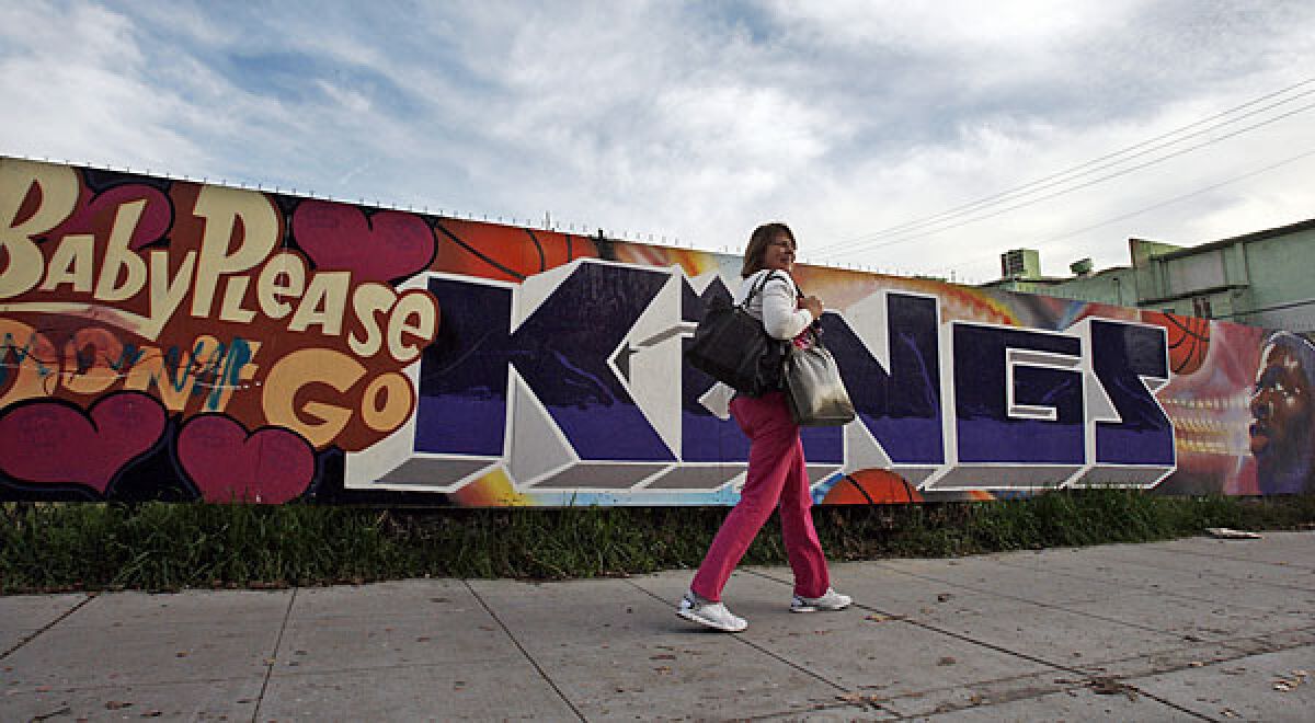A mural in downtown Sacramento virtually begs the Maloof family, the owners of the Sacramento Kings, to keep the team in town.