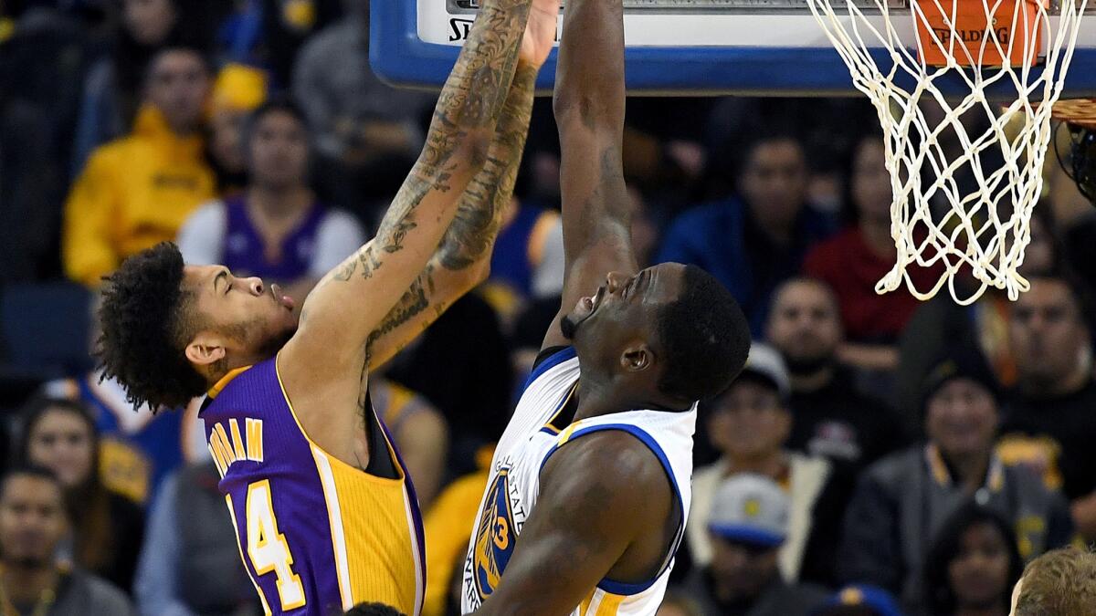 Among the matchups Lakers rookie forward Brandon Ingram faced Wednesday night in Oakland was battling Warriors forward Draymond Green on the boards.