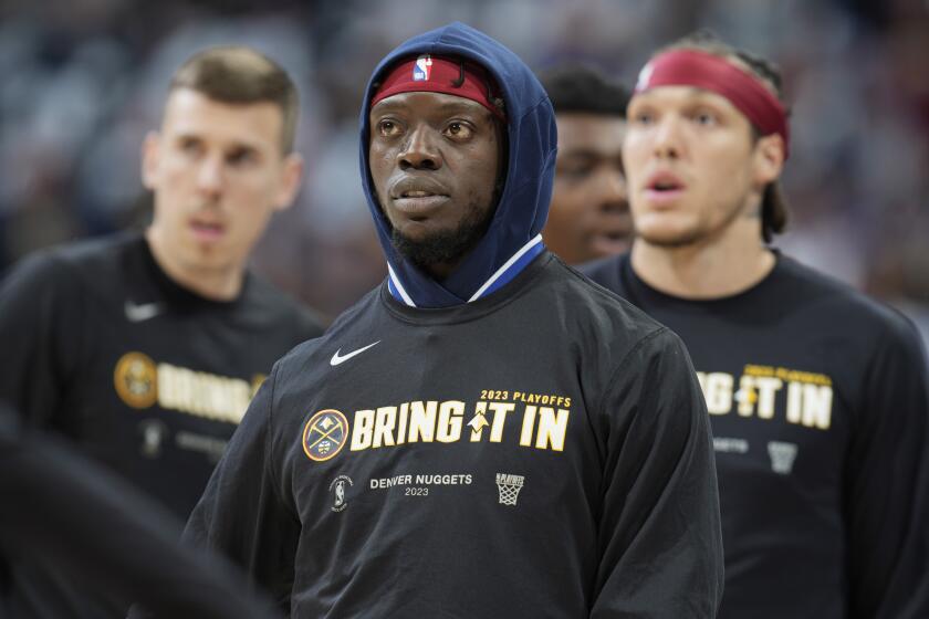 Denver Nuggets guard Reggie Jackson (7) in the first half of Game 5 of an NBA basketball semifinal playoff series.