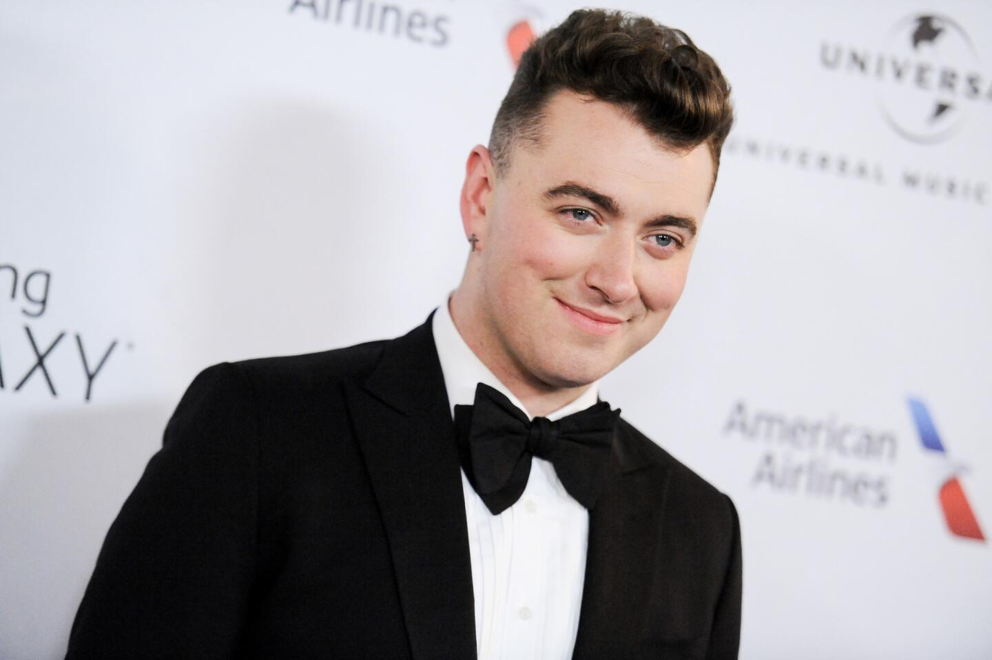 Grammy winner Sam Smith arrives at the Universal Music Group after-party held at the Theatre at Ace Hotel following the 57th Grammy Awards.