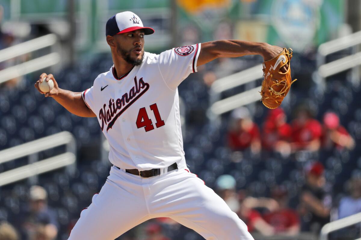 Washington Nationals pitcher Joe Ross throws during a spring training game against the on March 2, in West Palm Beach, Fla.