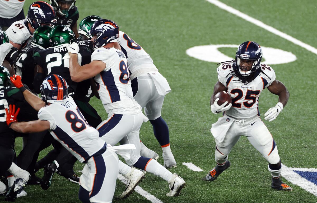 Denver Broncos running back Melvin Gordon in action against the New York Jets.