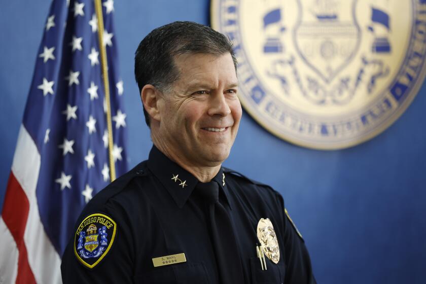 San Diego CA - March 20: San Diego police Assistant Chief Scott Wahl, a 25-year veteran of the department was appointed the new Chief by Mayor Todd Gloria on Thursday, March 21, 2024. (K.C. Alfred / The San Diego Union-Tribune)