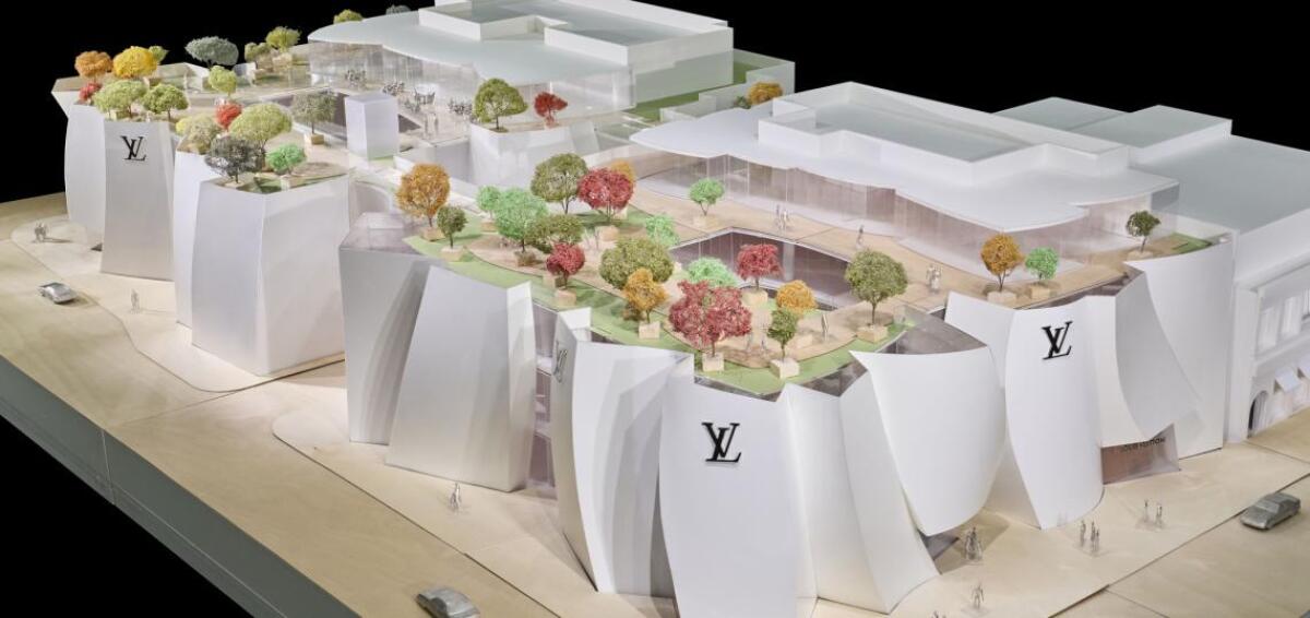 A model of the planned Louis Vuitton store for Rodeo Drive in Beverly Hills, designed by Los Angeles architect Frank Gehry.