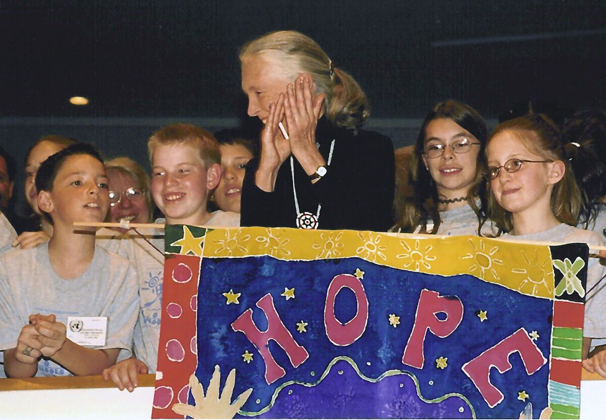 Jane Goodall and Roots & Shoots members celebrate the Day of Peace at the United Nations.
