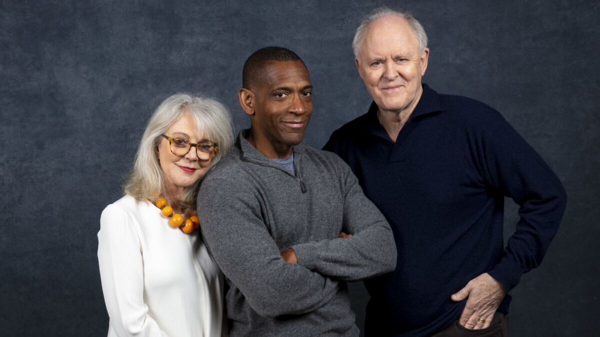 Blythe Danner, director-writer Noble Jones, center, and John Lithgow, from the film, "The Tomorrow Man."