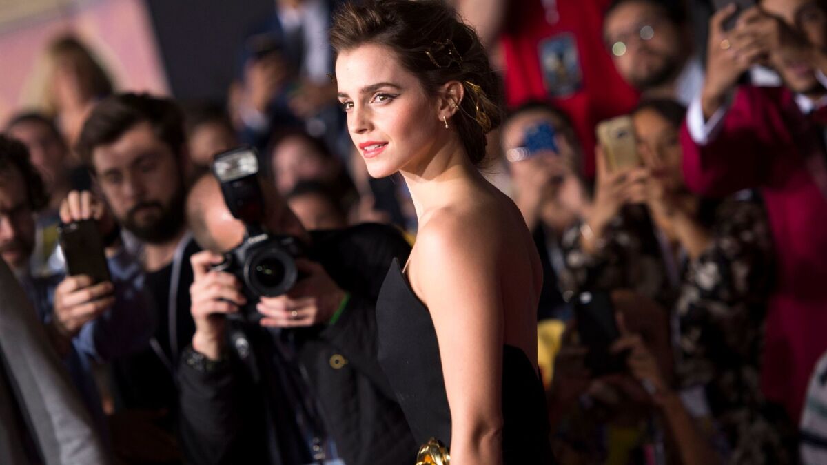 Actress Emma Watson at the world premiere of Disney's Beauty and the Beast at El Capitan Theatre in Hollywood.