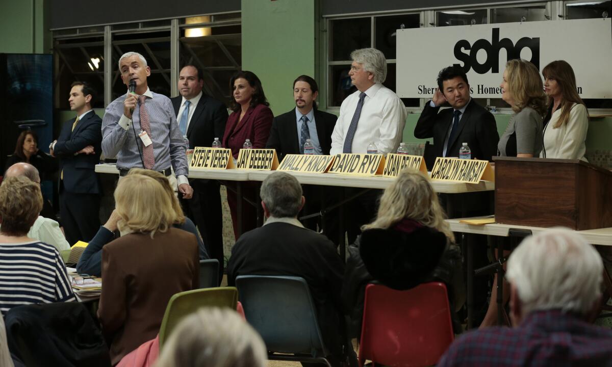 A debate among candidates for L.A. City Council District 4 is held in Sherman Oaks in January.