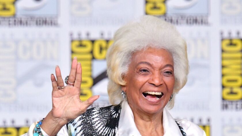 Nichelle Nichols appears on the "From The Bridge" panel during Comic-Con International 2018.