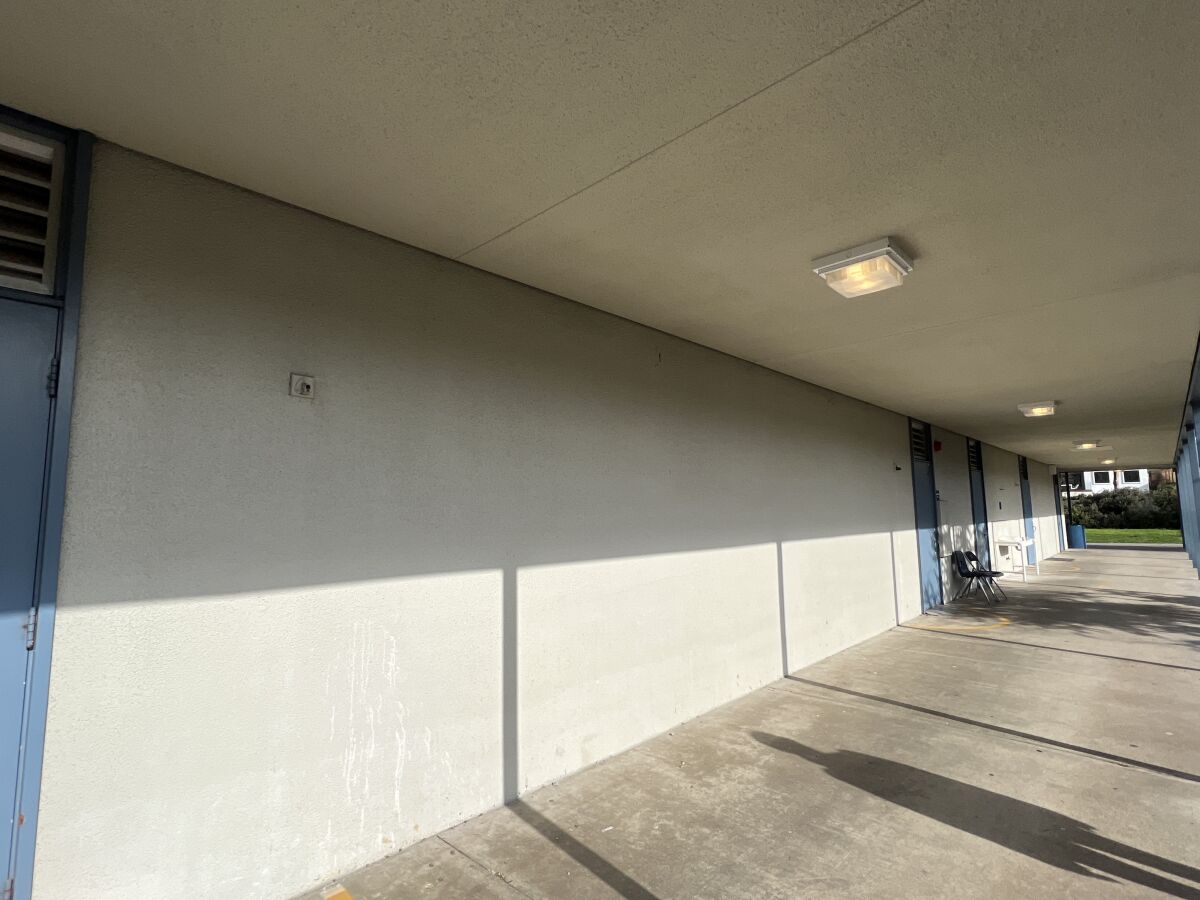 This blank wall at Muirlands Middle School in La Jolla soon will have a mural painted on it.