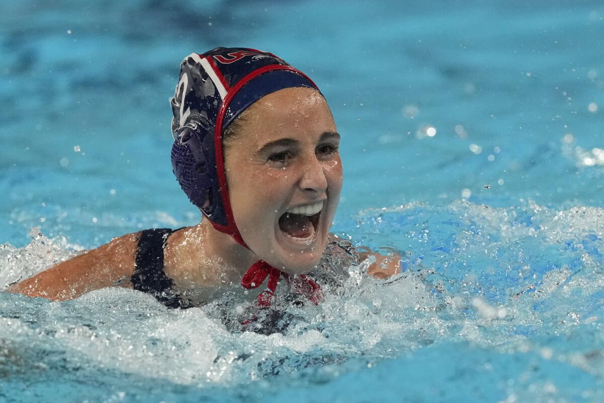 Newport Beach native Maddie Musselman celebrates after scoring a goal at the 2024 Summer Olympics.