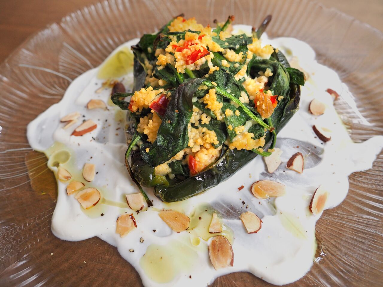 The Blue Apron couscous-stuffed poblano peppers with tahini sauce.