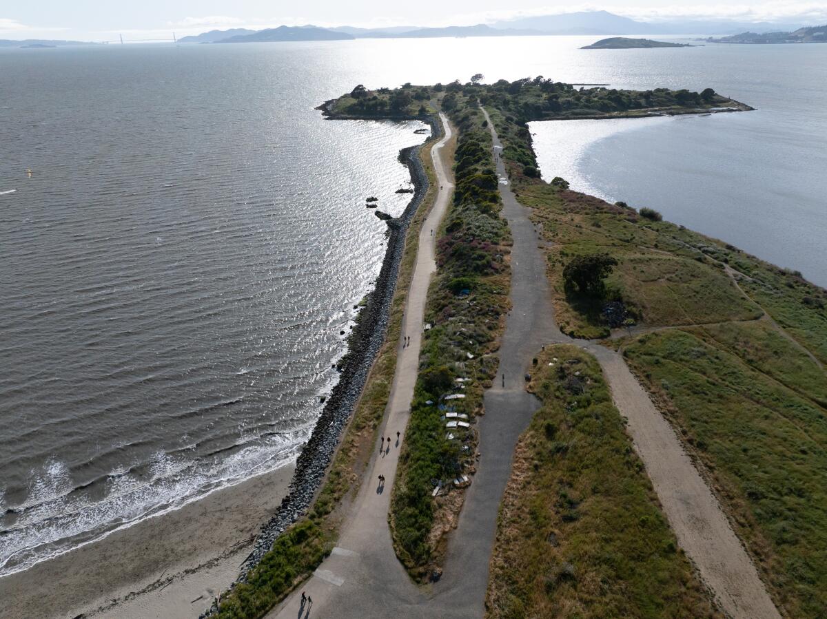 The Albany Bulb juts into the San Francisco Bay's shimmering waters