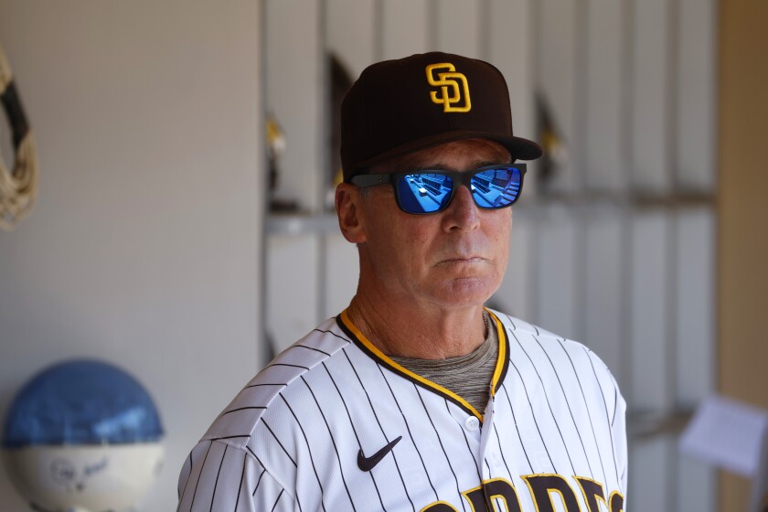 Padres manager Bob Melvin looks on before Wednesday's game against the Diamondbacks at Petco Park.