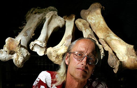 Jerry Snapp at home with the remaining bones of an Asian elephant named Annie whose skull he had listed for sale on Craigslist. He bought the bones at a rendering plant in Vernon after Annie had died at the Los Angeles Zoo. Snapp wasn't sure that selling the skull constituted a violation of the federal Endangered Species Act. He was found guilty and sentenced to three years' probation with home detention.
