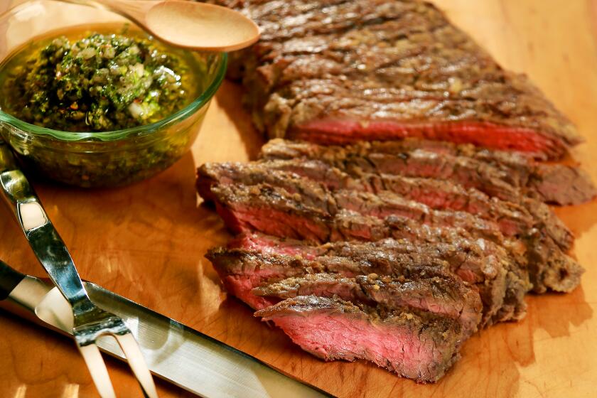 Skirt Steak with Chimichurri Sauce: Juicy and delicious, skirt steak cooks quickly for an impromptu BBQ. Serve this with colorful and flavorful Chimichurri Sauce.