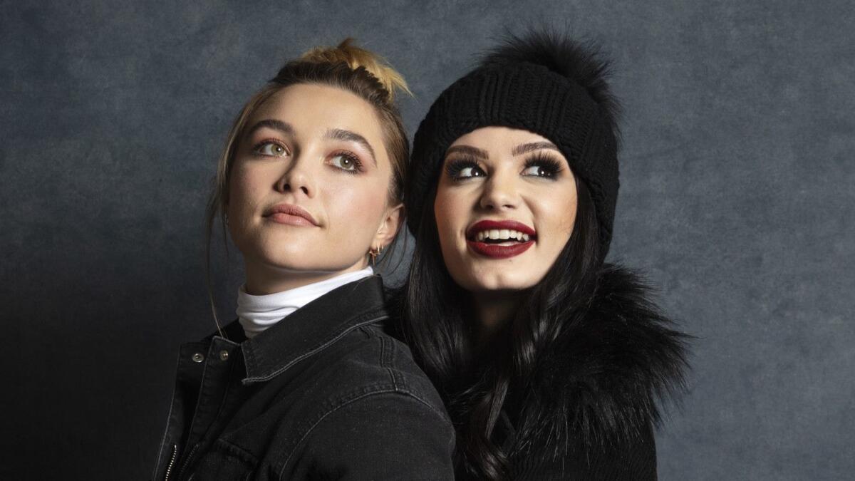 Actor Florence Pugh, left and WWE superstar Paige from "Fighting With My Family."