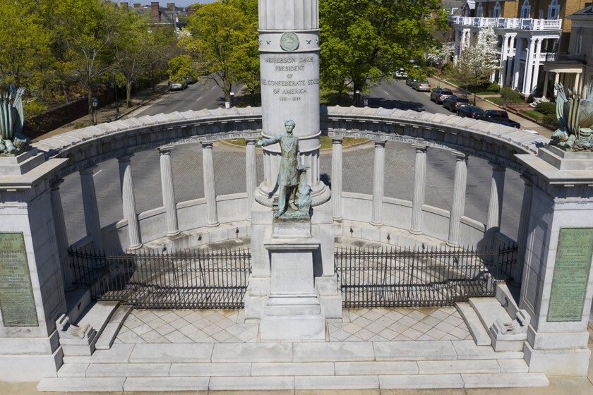 The Jefferson Davis statue in Richmond, Va., on April 7.