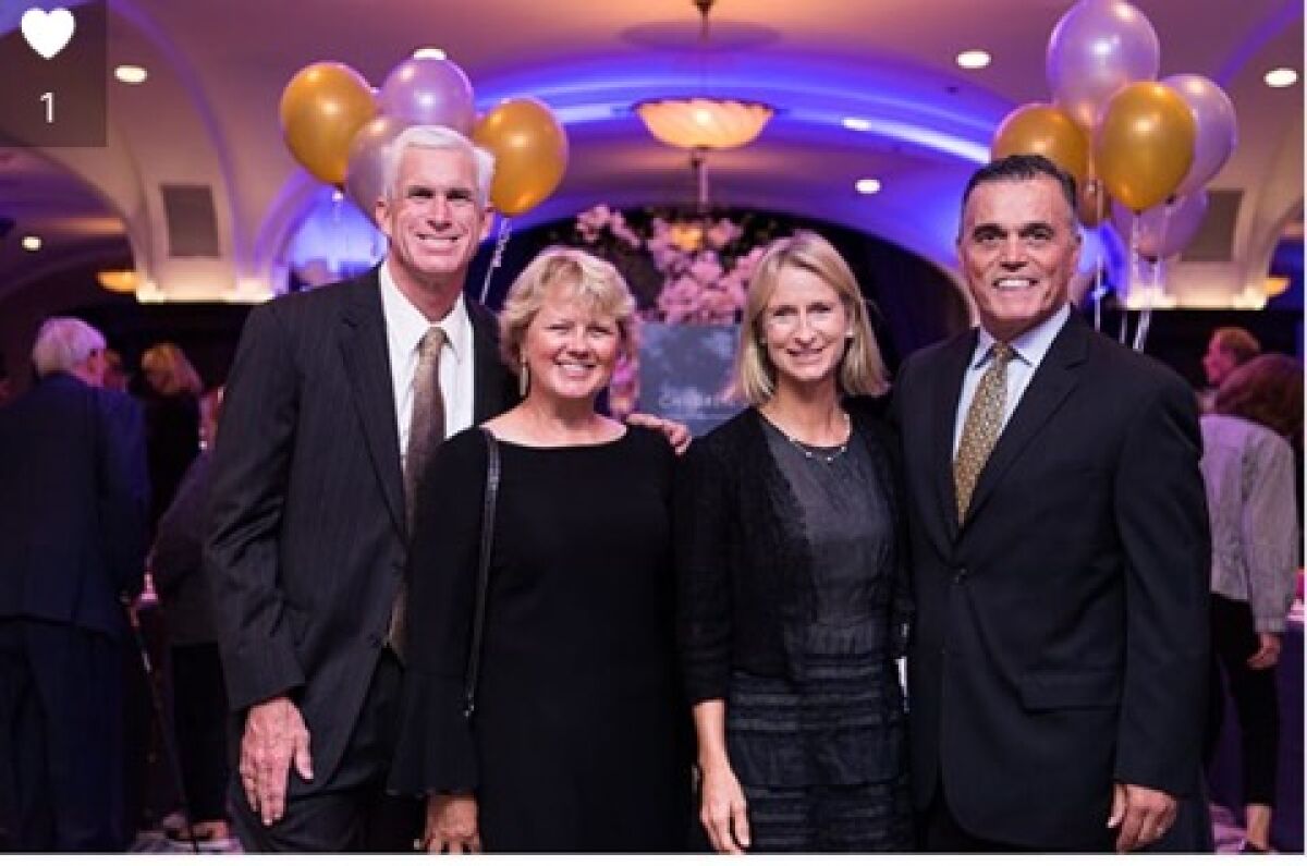 Wife Ashley and Jim O’Hara (on the right) together with Jim and Lu Francis (of Carlsbad) at this year’s Father Joe’s Villages Annual Children’s Gala at the US Grant Hotel on May 4.