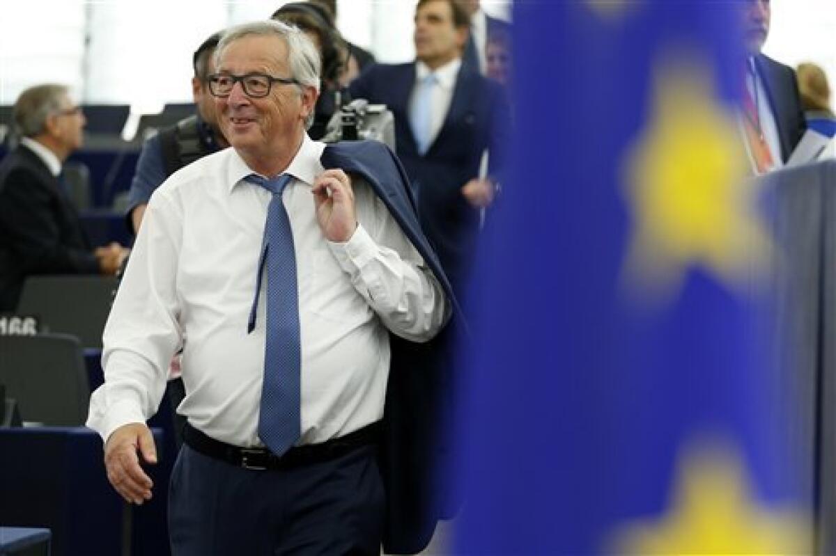 El presidente de la Commisión Europea, Jean-Claude Juncker, llega al Parlamento Europeo para ofrecer su discurso sobre el estado de la Unión, en Estrasburgo, Francia, el miércoles 14 de septiembre de 2016.