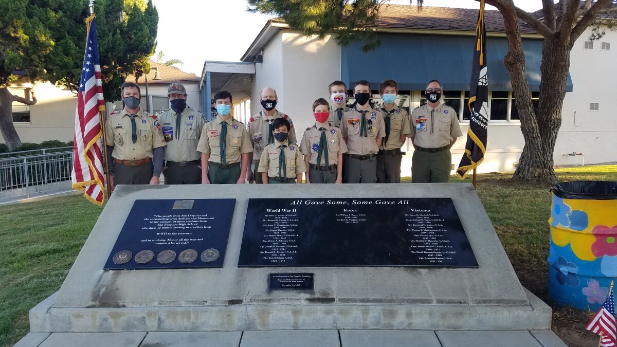 Solana Beach Boy Scout Troop 782 members at the Memorial.