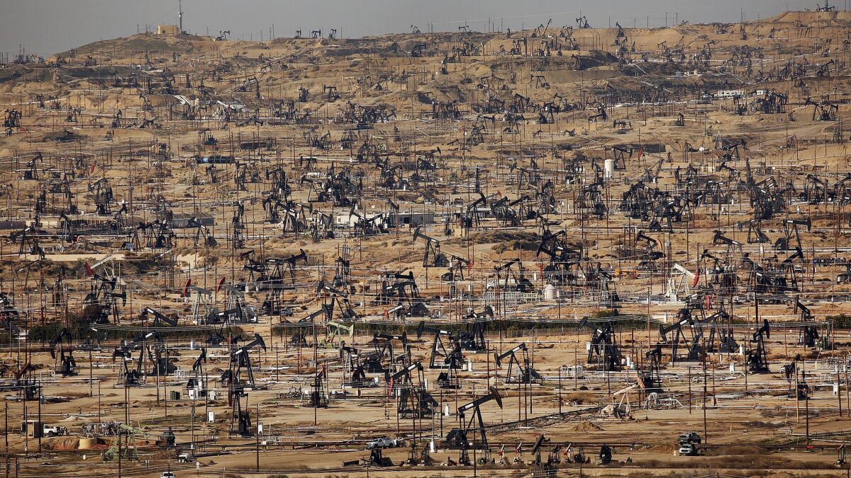 A sea of pumpjacks used to lift liquid oil out of the well fill Oildale in north Bakersfield in 2016.