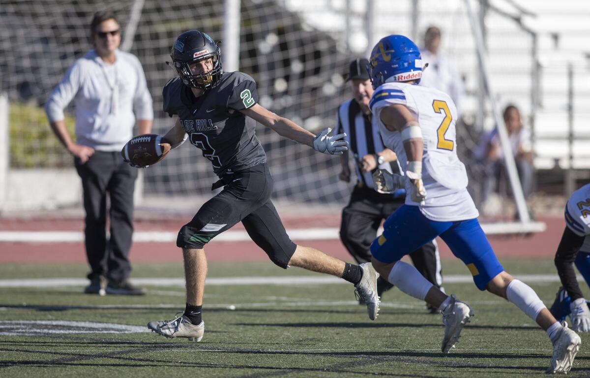 Sage Hill's Ben Romeo scores a touchdown against Avalon in the first half of the Express League title game on Nov. 1 at Ramer Field in Newport Beach.