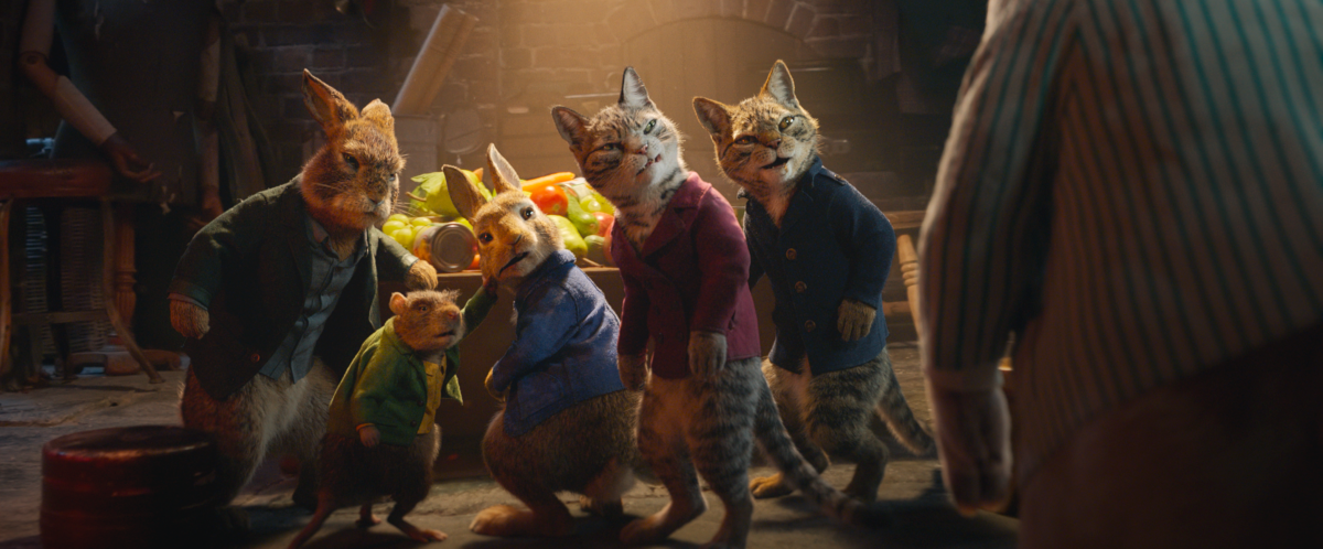 Animated rabbits, cats and a rat in "Peter Rabbit 2: The Runaway."
