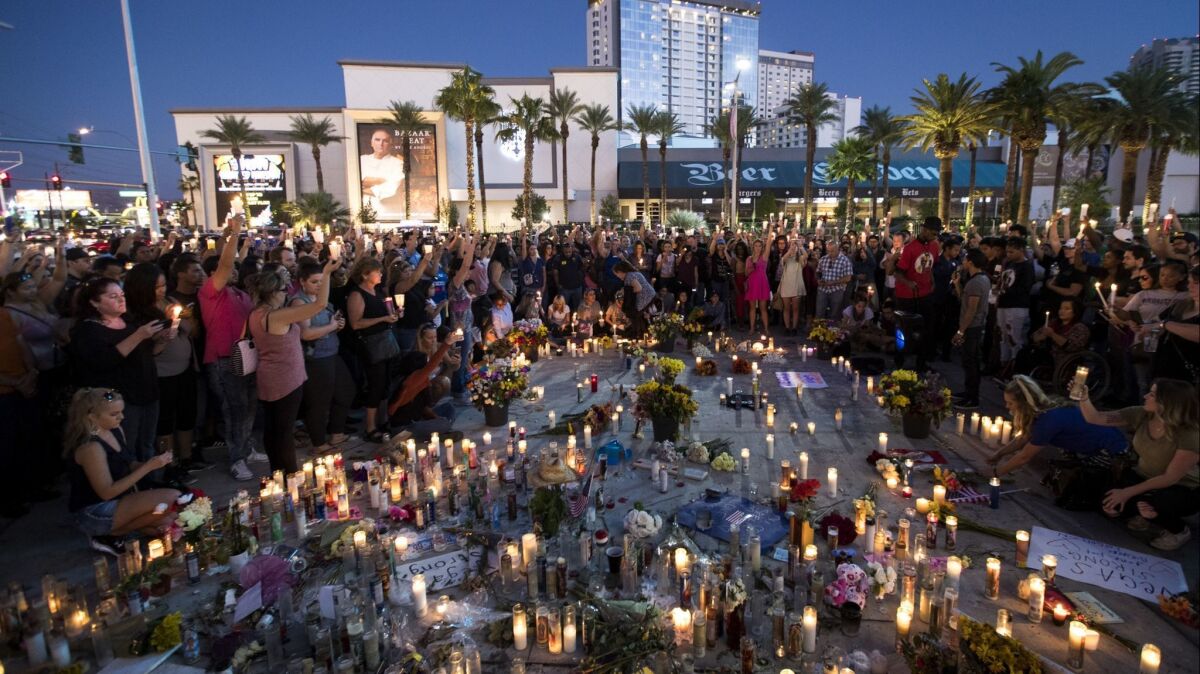 Mourners in Las Vegas a week after the mass shooting at the Route 91 Harvest country music festival.