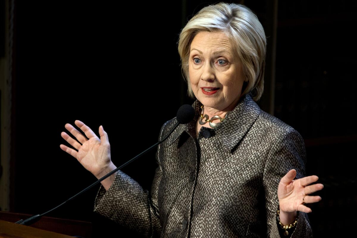 Democratic presidential candidate Hillary Rodham Clinton speaks in Washington. Many Americans appear to be suspicious of Clinton's honesty, and even many Democrats are only lukewarm about her presidential candidacy, according to a new Associated Press-GfK poll.