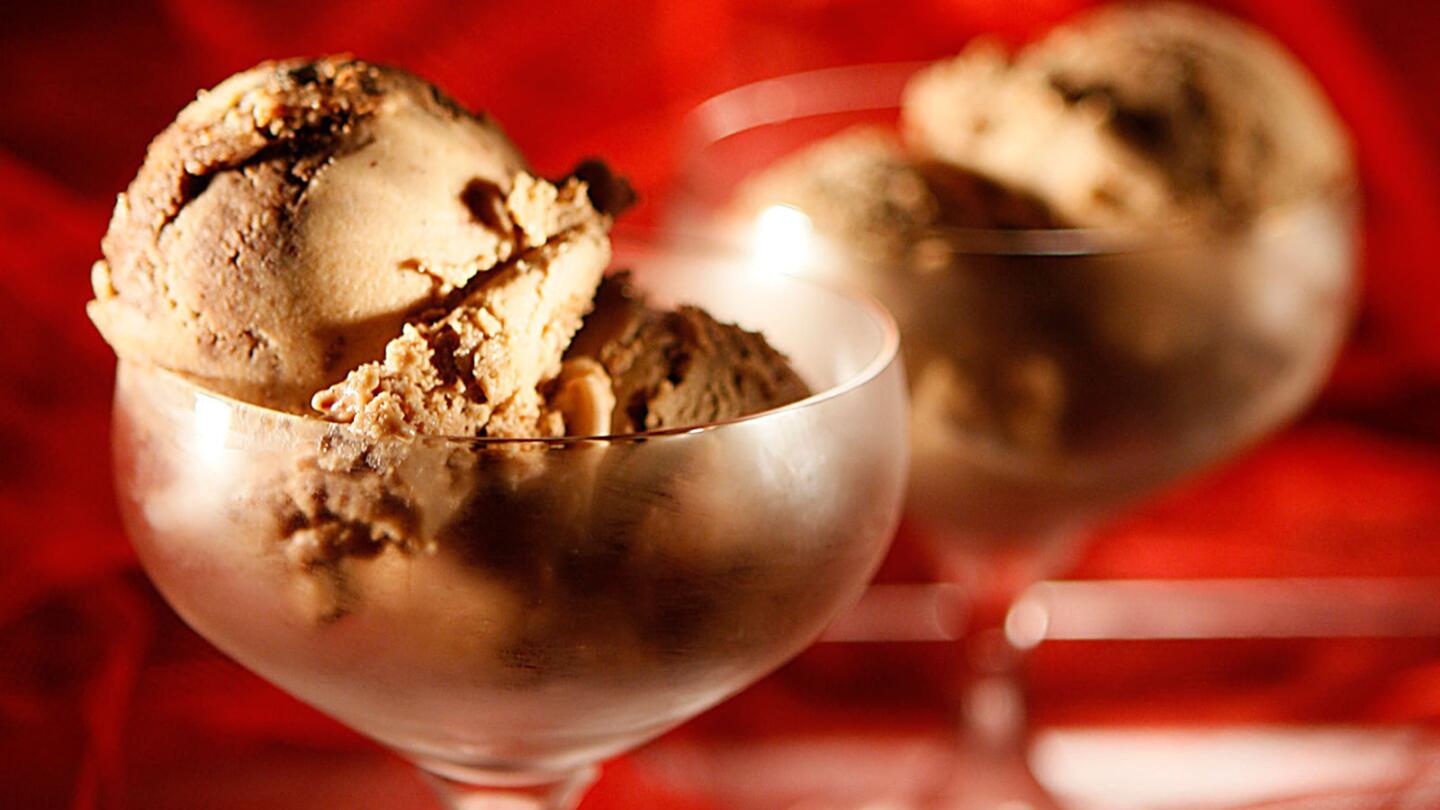Hazelnut-chocolate swirl ice cream.